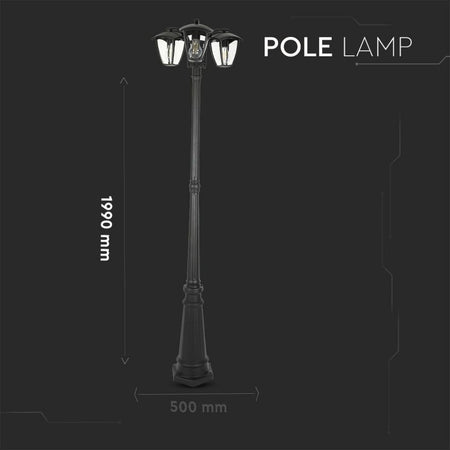 Lampione LED con Portalampada E27 (Max 3x60W) Colore Nero h: 199cm IP44
