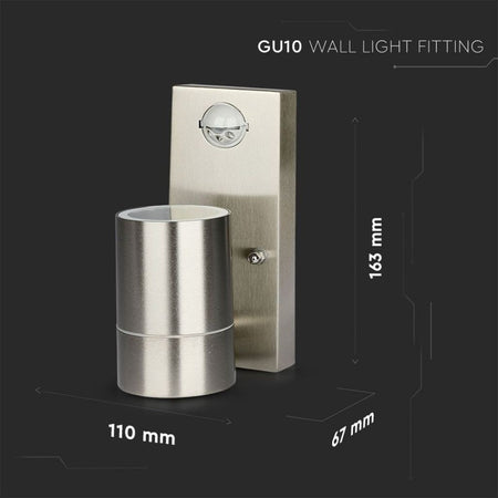 Portafaretto LED da Muro GU10 (Max 35W) con Sensore PIR Colore Metallico IP44