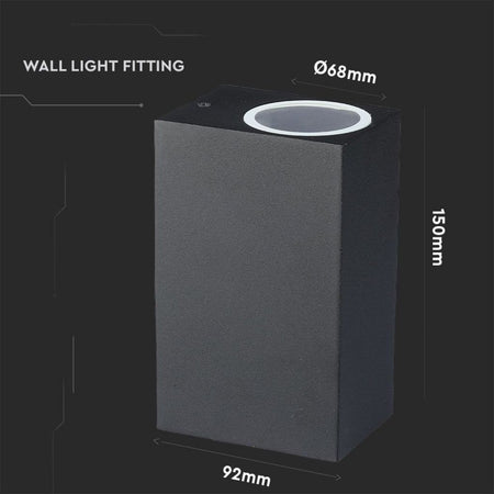Portafaretto LED Doppio da Muro 2xGU10 e GU5.3 (MR16) Quadrato in Alluminio Colore Nero IP44