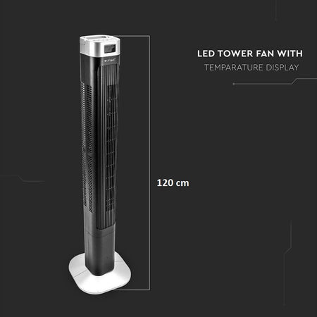 Ventilatore a Torre 55W con Display LED con Indicatore di Temperatura e Telecomando Colore Nero 120cm