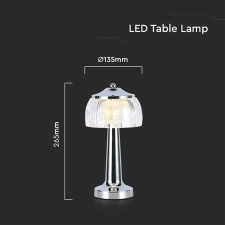 Lampada LED da Tavolo 1W 13.5x26.5 Colore Cromo Ricaricabile con USB C Touch Dimmerabile 3in1