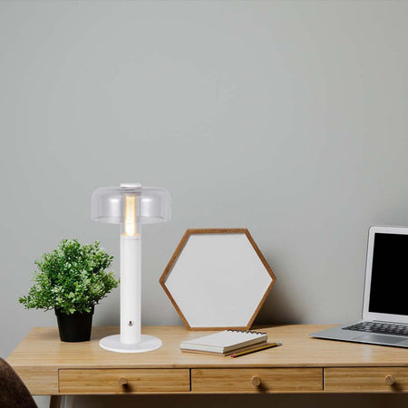 Lampada LED da Tavolo 1W Colore Bianco e Bianco Trasparente Ricaricabile con USB C Touch Dimmerabile 3000K