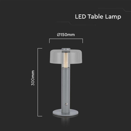 Lampada LED da Tavolo 1W Colore Grigio e Bianco Trasparente Ricaricabile con USB C Touch Dimmerabile 3000K