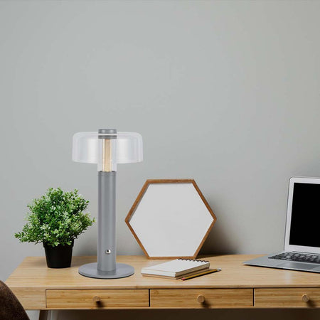Lampada LED da Tavolo 1W Colore Grigio e Bianco Trasparente Ricaricabile con USB C Touch Dimmerabile 3000K
