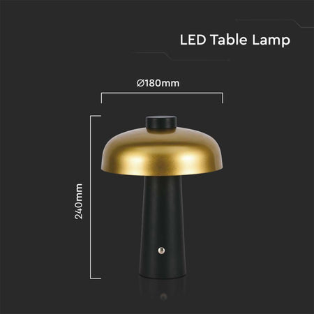 Lampada LED da Tavolo 3W con Batteria 1800mAh Ricaricabile USB C Verniciato Oro e Nero in Metallo Touch Dimmerabile 3in1