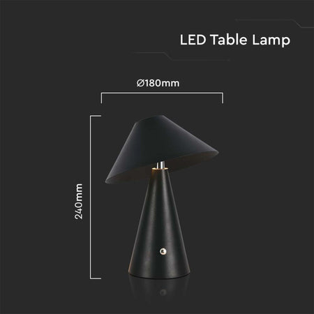 Lampada LED da Tavolo 3W Colore Nero in Metallo Ricaricabile con USB C Touch Dimmerabile 3in1