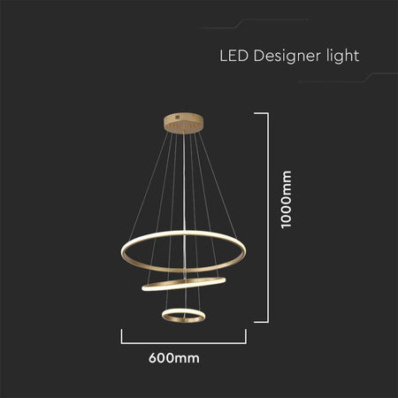 Lampadario LED a Sospensione con 3 Cerchi 32W in Metallo Colore Oro 60x40x20cm 3000K