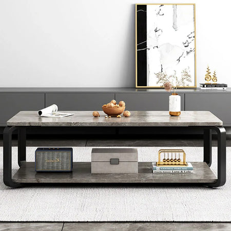 Tavolino da Salotto 2 Ripiani Design Moderno Effetto Marmo Nero Grigio Chiaro
