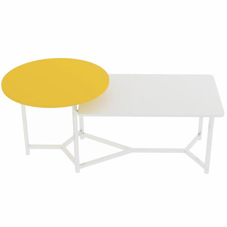 Tavolino Salotto Basso Caffè 2 Ripiani Design Moderno 125x60 H 50cm Bianco Giallo