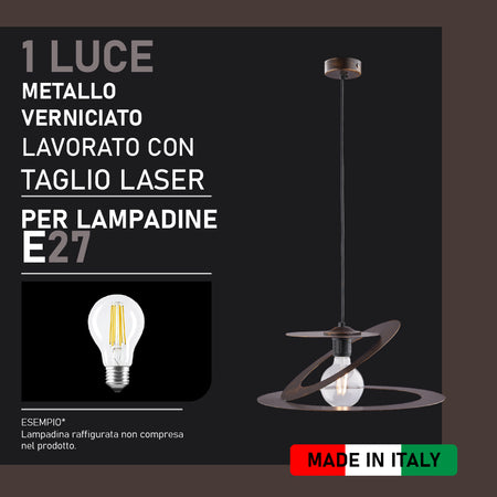 Lampadario Sospensione Metallo Verniciato Susy  1 luce E27 Marrone/Oro