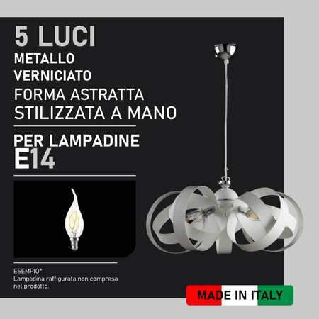 Lampadario Sospensione Metallo Verniciato  Valeria 5 luci E14 Bianco