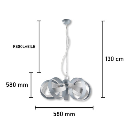 Lampadario Sospensione Metallo Verniciato Valeria  5 luci E14 Bianco/Grigio