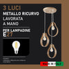 Lampadario Sospensione in Metallo Ricurvo Lavorato a Mano 3Luci E27 57W Tortora