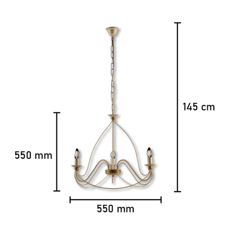 Lampadario Sospensione Metallo Verniciato Assia  3 luci E14 Avorio Oro Classico