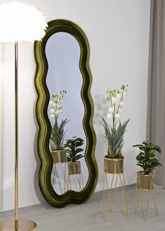 Specchio Da Muro  Miki Velluto Verde Cm 60X4X160
