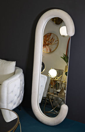 Specchio Da Muro Chantal Velluto Crema Cm 60X7X160