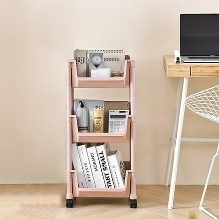 Carrello Cucina Multiuso 4Ruote 3Ripiani Portaoggetti Salvaspazio H 76cm Rosa