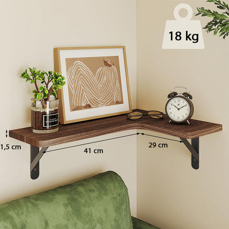 Mensole Angolari 4pz in Legno con Supporto a Muro Rovere Salvaspazio 41x14x29cm