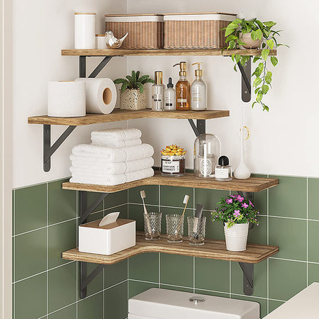 Mensole Angolari 4pz in Legno con Supporto a Muro Quercia Salvaspazio 41x14x29cm