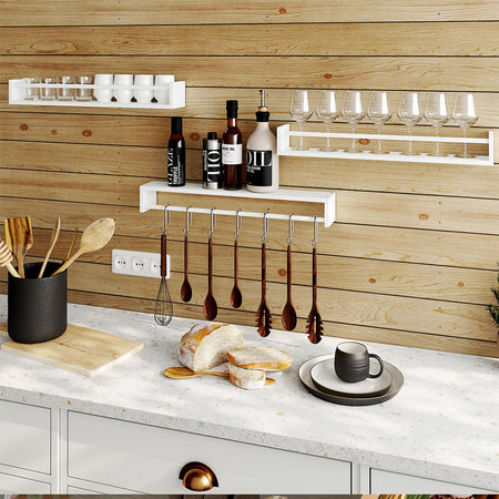 Mensole in Legno Kit da 3pz da Parete Versatili e Salvaspazio 60cm Bianco