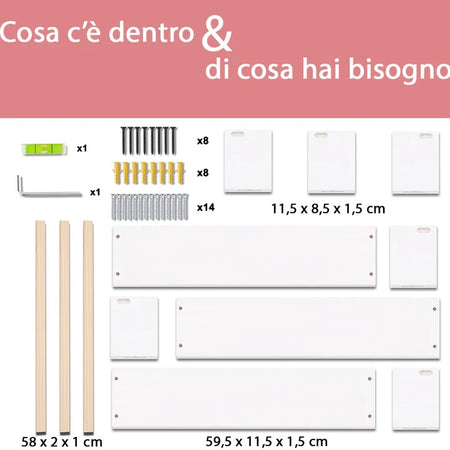 Mensole in Legno Kit da 3pz da Parete Versatili e Salvaspazio 60cm Bianco