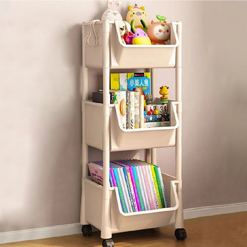 Carrello Cucina Multiuso 4Ruote 3Ripiani Portaoggetti Salvaspazio H 76cm Beige