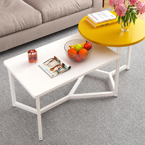 Tavolino Salotto Basso Caffè 2 Ripiani Design Moderno 125x60 H 50cm Bianco Giallo