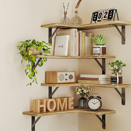 Mensole Angolari 4pz in Legno con Supporto a Muro Quercia Salvaspazio 41x14x29cm