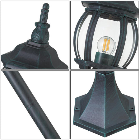 Lampione da Giardino 16x16 H 108 cm Stile Vittoriano Classico 1 x E27 Verde Bronzo