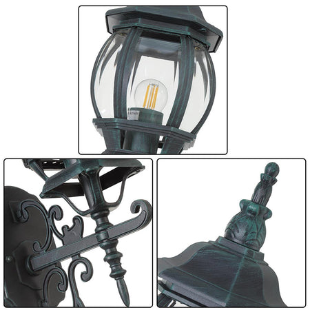 Lanterna da Giardino 22 x H 52 cm Stile Vittoriano Classico 1 x E27 Verde Bronzo