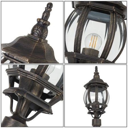 Lampione da Giardino 16x16 H 202 cm Stile Vittoriano Classico 1 x E27 Grigio e Ottone