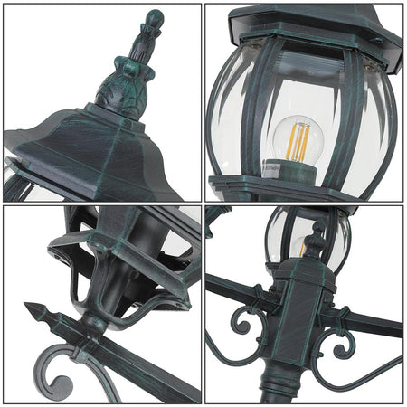 Lampione da Giardino 56x56 H 202 cm Stile Vittoriano Classico 3 x E27 Verde Bronzo