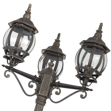 Lampione da Giardino 56x56 H 202 cm Stile Vittoriano Classico 3 x E27 Grigio e Ottone