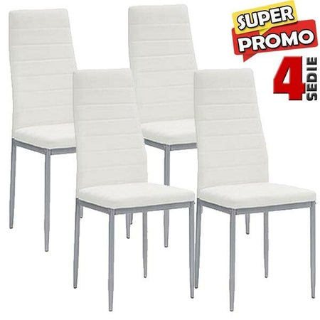 Sedia Moderna 4pz Metallo Verniciato Pelle Ecologica Sala Pranzo Cucina Bianco