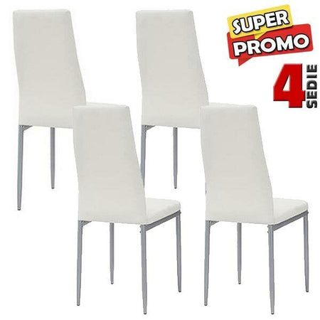 Sedia Moderna 4pz Metallo Verniciato Pelle Ecologica Sala Pranzo Cucina Bianco