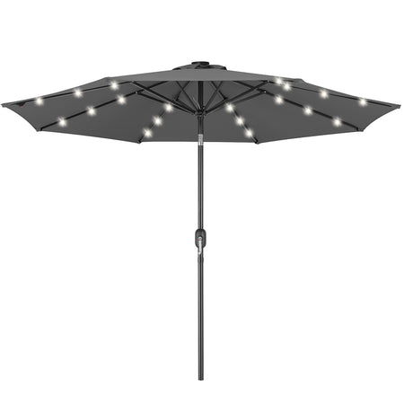 Ombrellone 270cm Luci Led Integrate Ricarica Solare Anti UV 8 Stecche Grigio