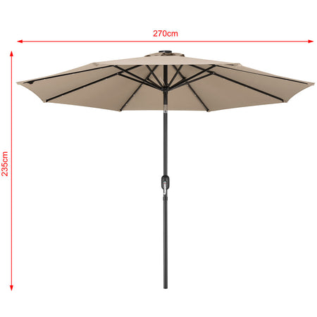 Ombrellone 270cm Luci Led Integrate Ricarica Solare Anti UV 8 Stecche Ecrù