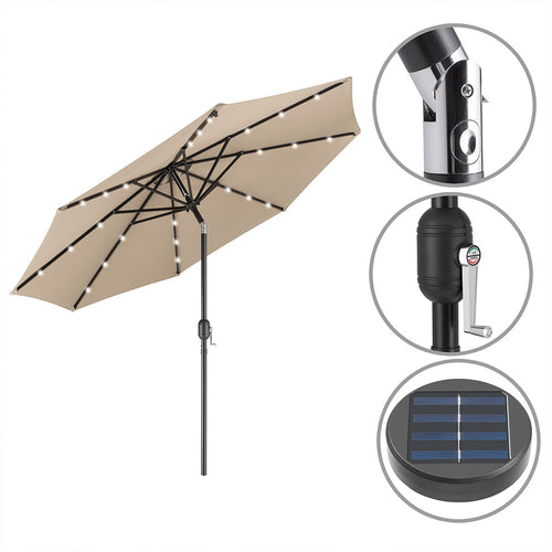 Ombrellone 270cm Luci Led Integrate Ricarica Solare Anti UV 8 Stecche Ecrù