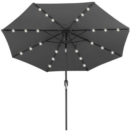Ombrellone 270cm Luci Led Integrate Ricarica Solare Anti UV 8 Stecche Grigio