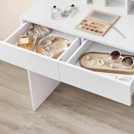 Consolle Trucco con Specchio a Led Mobile Makeup 2 Cassetti 80x40 H 140cm Luce Regolabile