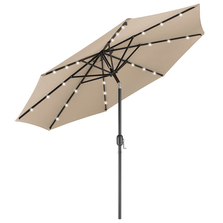Ombrellone 270cm Luci Led Integrate Ricarica Solare Anti UV 8 Stecche Ecrù