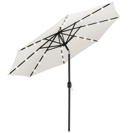 Ombrellone 270cm Luci Led Integrate Ricarica Solare Anti UV 8 Stecche Beige