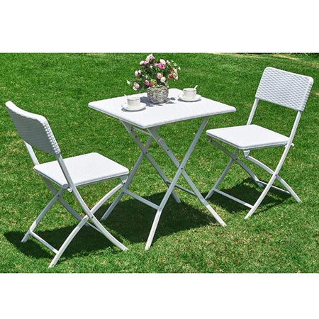 Kit da Giardino Pieghevole in Polyrattan Tavolo e 2 Sedie Interno Esterno Bianco