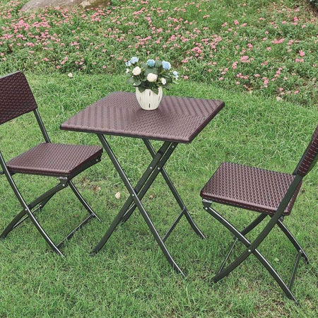 Kit da Giardino Pieghevole in Polyrattan Tavolo e 2 Sedie Interno Esterno Coffee
