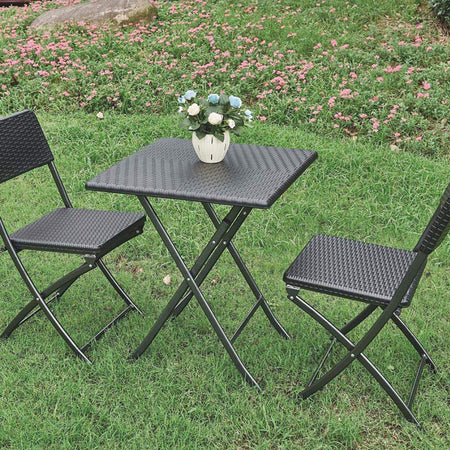 Kit da Giardino Pieghevole in Polyrattan Tavolo e 2 Sedie Interno Esterno Antracite