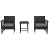 set da Giardino 3pz in Polyrattan Nero Grigio Esterno Interno Giardino Terrazzo