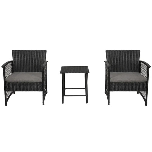 set da Giardino 3pz in Polyrattan Nero Grigio Esterno Interno Giardino Terrazzo