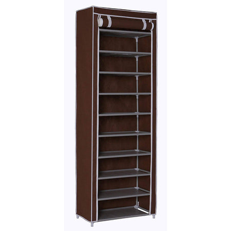 Armadietto Scarpiera Salvaspazio fino a 30 Paia Scaffale Metallo TNT Coffe H175cm