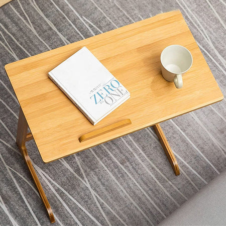 Tavolo Scrivania 60x35 cm Porta PC Ripiano Regolabile in Legno di Bambo