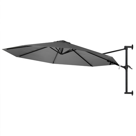 Ombrellone a Parete 300cm 8 stecche 180GR/MQ Sistema Air-Vent con Manovella Grigio